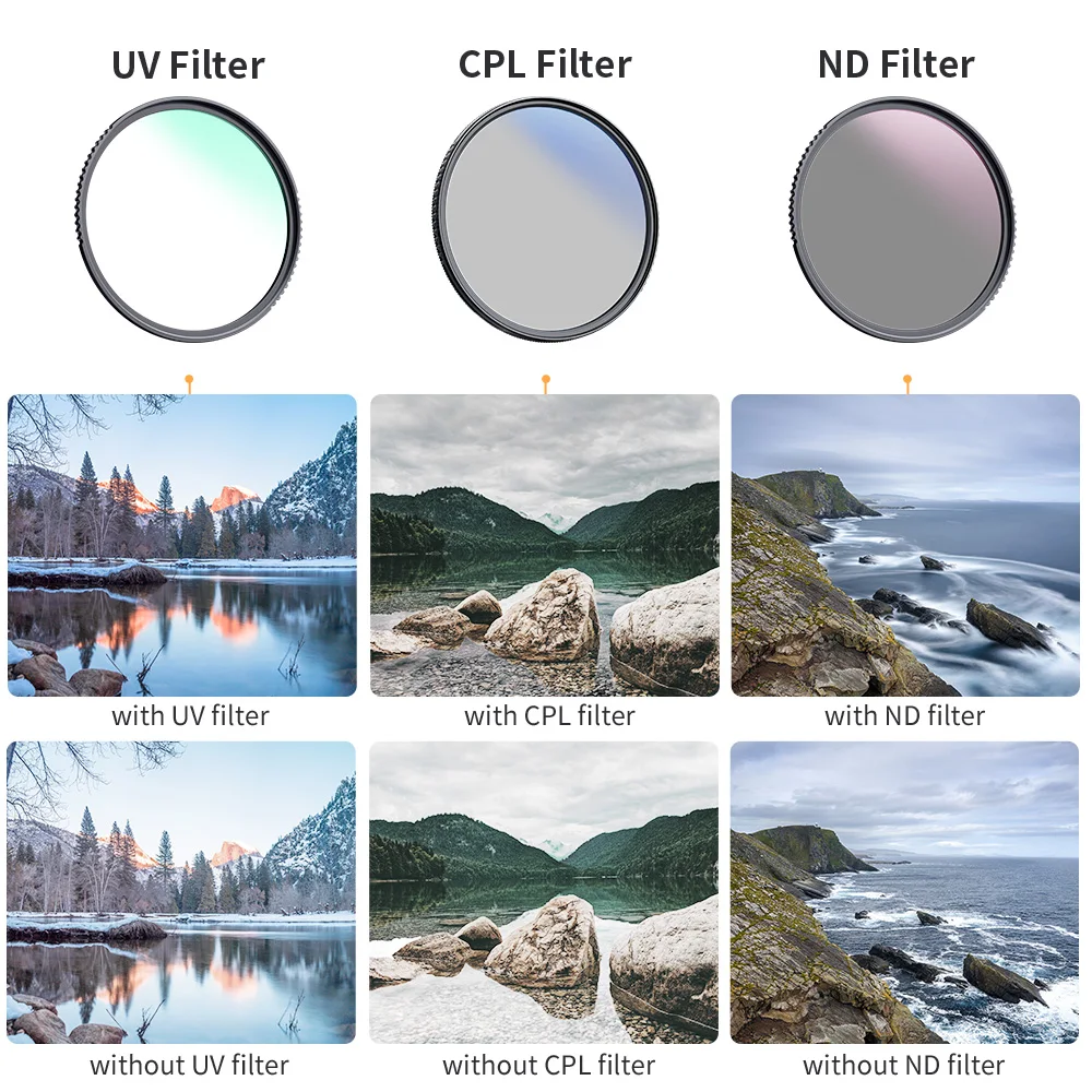 Concept-neutral Density Filters Kit com Pano de Limpeza e Bolsa para Câmera Cpl Polarizador Nd4 Lens Filter 37 Mm82 mm k & f - Image 3