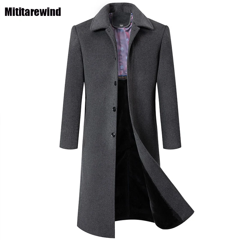 

New Winter X Long Coat for Men Business Causal Woolen Coat 85% Cashmere 15% Wool Blends Jacket Men Simple Thick Warm Windbreaker