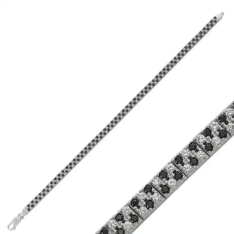 

Tevuli 925 Sterling Silver Black White Cubic Zirconia Water Ways Women 'S Bracelet