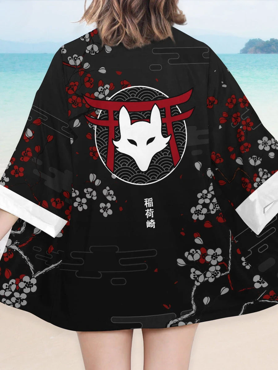 INARIZAKI FOXES KIMONO Cape Loose Three-quarter Sleeve Cardigan Robe Haori