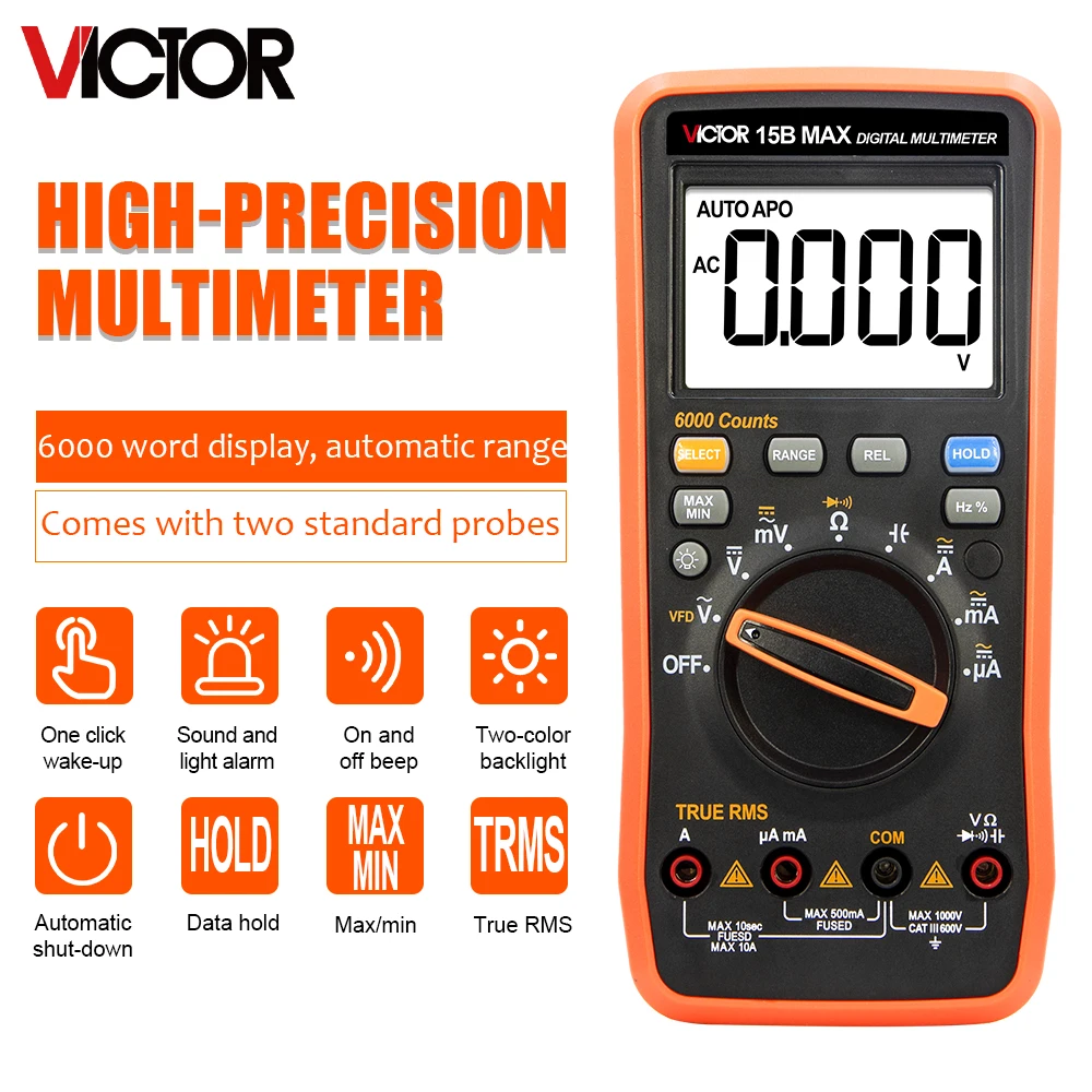 VICTOR 15BMAX 디지털 스마트 멀티미터 전압 테스터 6000Ct 1000V DC AC 전압계 자동 범위 조정 앰프 옴 전기 멀티미터 테스터