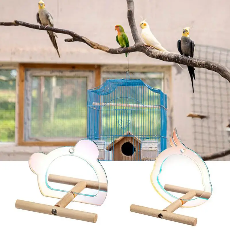 Perch With Cockatiel Mirror For Cage Bird Toys Bird Cage Toys For