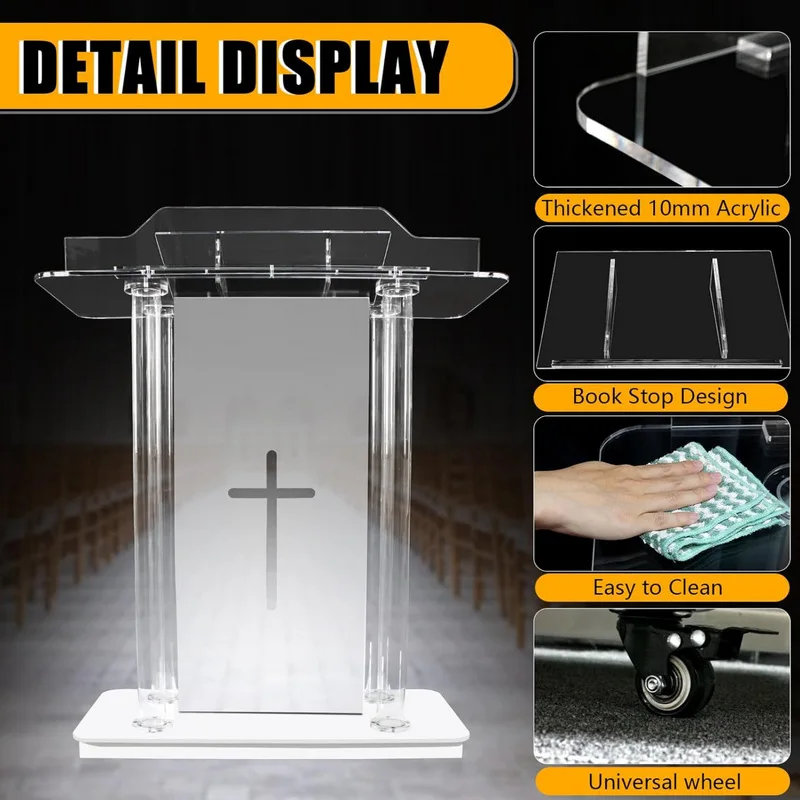 Ultra Clear Acrylic Pulpit Podium Stand Modern Portable Pulpits for Churches Pastors Modern School Classroom Lecterns Music