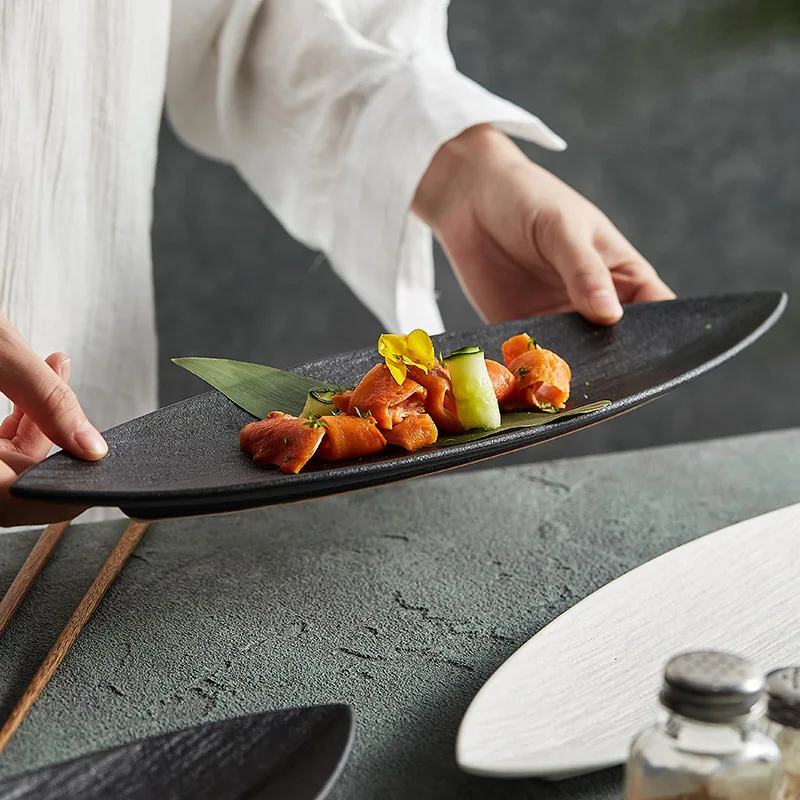 Japanese Restaurant Supplies Ceramic Sushi Plates Leaf Shaped Ceramic Dessert Plates Home Kitchen Accessories