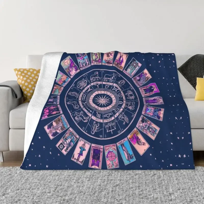 

Pastel Goth Zodiac Astrology Chart Blankets Warm Flannel Witch Major Arcana Tarot Throw Blanket for Bedding Travel Sofa