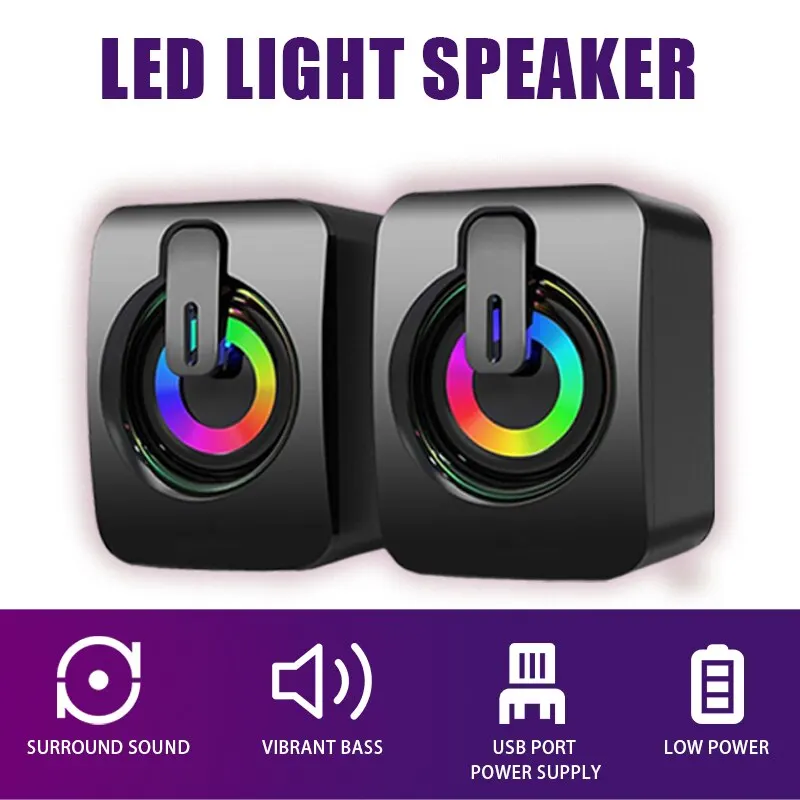 Computer Speakers PC Sound Box HIFI Stereo Microphone USB Wired with LED Light for Desktop Computer