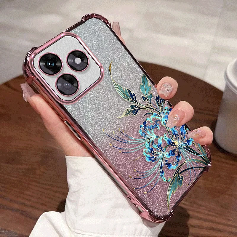 Glitter Plating Shockproof Flower Pattern Protective Cover