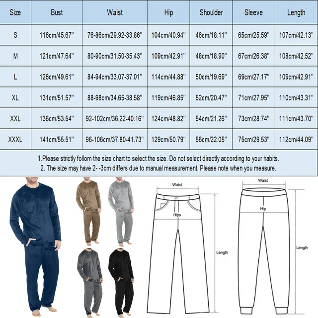 Men's Autumn Winter Warm Coral Velvet Pajama Suit Solid Color Sleepwear Fleece 2 Piece Set Long Sleeve Pullover Tops+Pants Sets 3