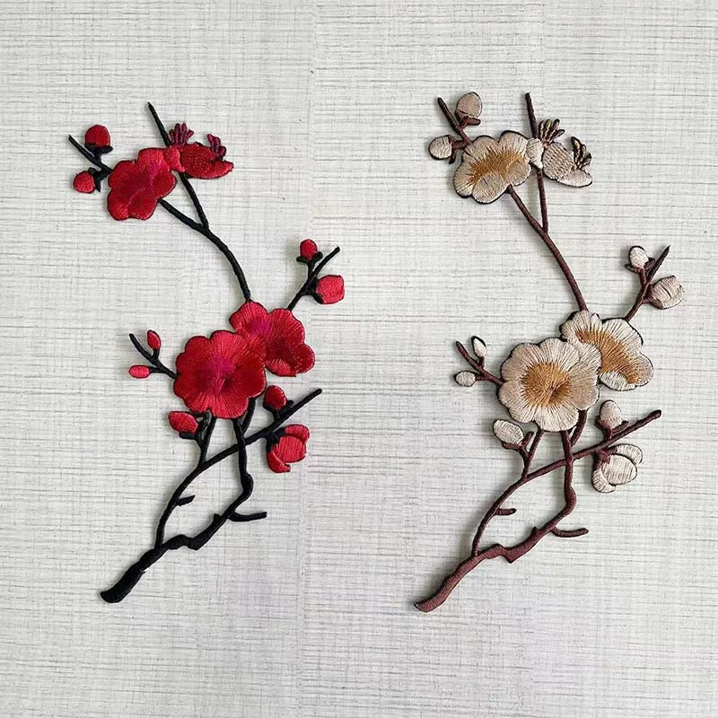 17*8CM / Stoff Pflaumenblüte 3D-Blumen bestickte Applikationen Eisen auf Aufkleber, Patch Vetement Thermocollant für Kleidung, Kleider – Detail 4