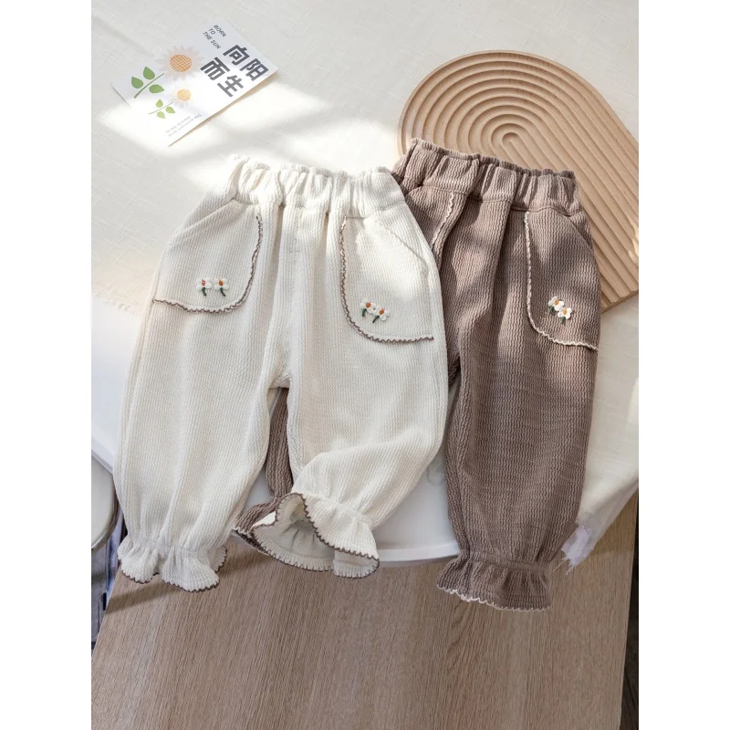 

Girls' Spring and Autumn New Casual Pants 2024 Western Style Lace Ankle Banded Pants Baby Harem Pants Autumn Trousers Tianxbb