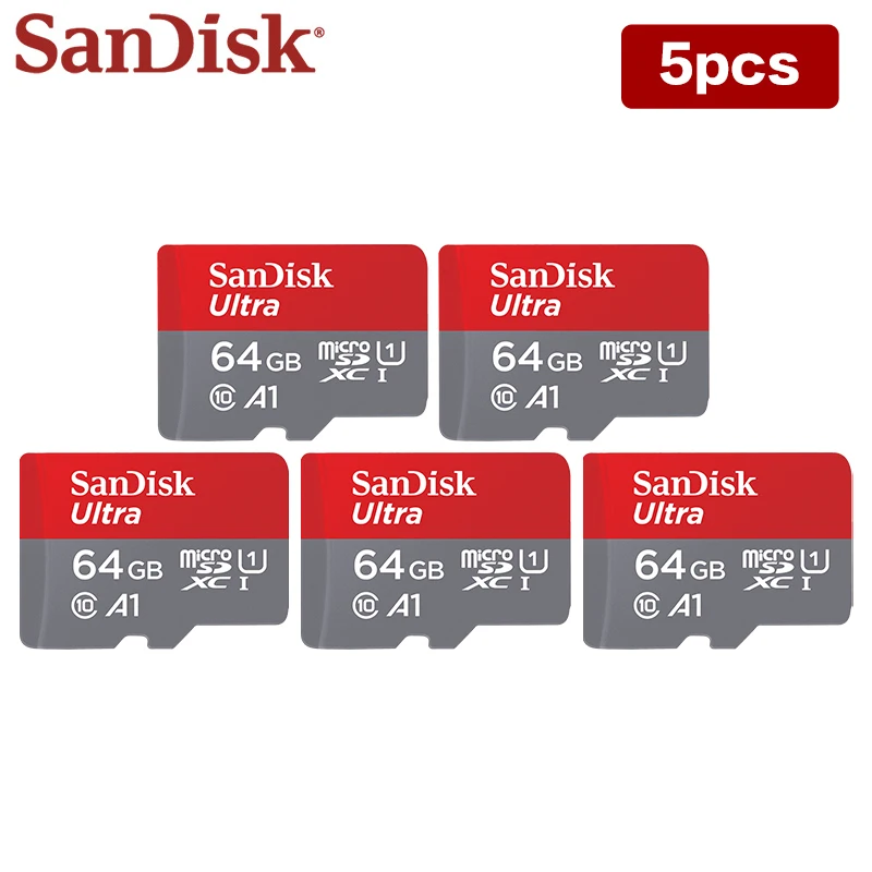 100% 오리지널 샌디스크 울트라 메모리 카드, 고속 클래스 10 U1 TF 카드, UHS-1 A1 마이크로 SD 카드, 32GB, 64GB, 로트당 5 개