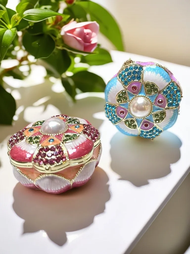 Hand Painted Enameled pink Trinket Box Decorative with Hinged Home Decoration storeage box for jewelry birthday gift