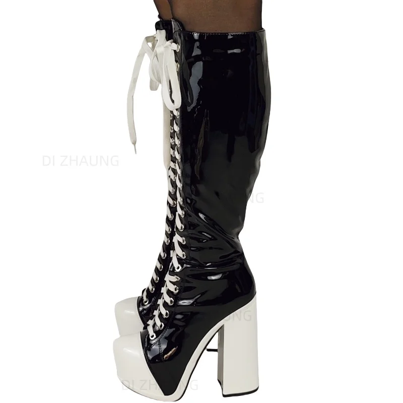 

European and American foreign trade side zipper less than knee length long boots, women's high heels, thick heels, small round t