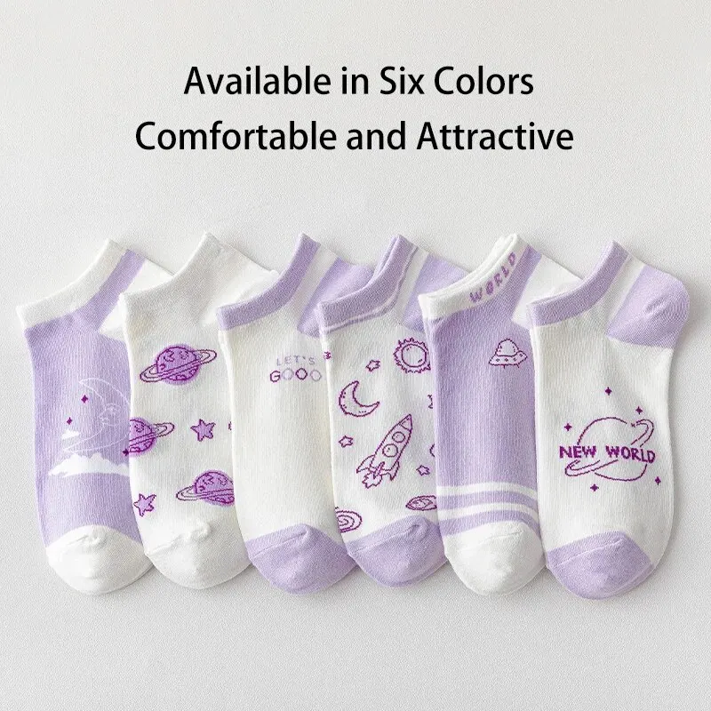 6 Pairs of Women's Spring and Summer Bear Astronaut Four Seasons Creative Fashion Space Sweet and Comfortable Socks 2