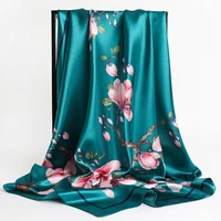 90*90cm Versatile Silk Scarf Women Large Shawl Floral Print Stoles Square Bandanna Luxury Brand Kerchief Female Foulard muffler 3