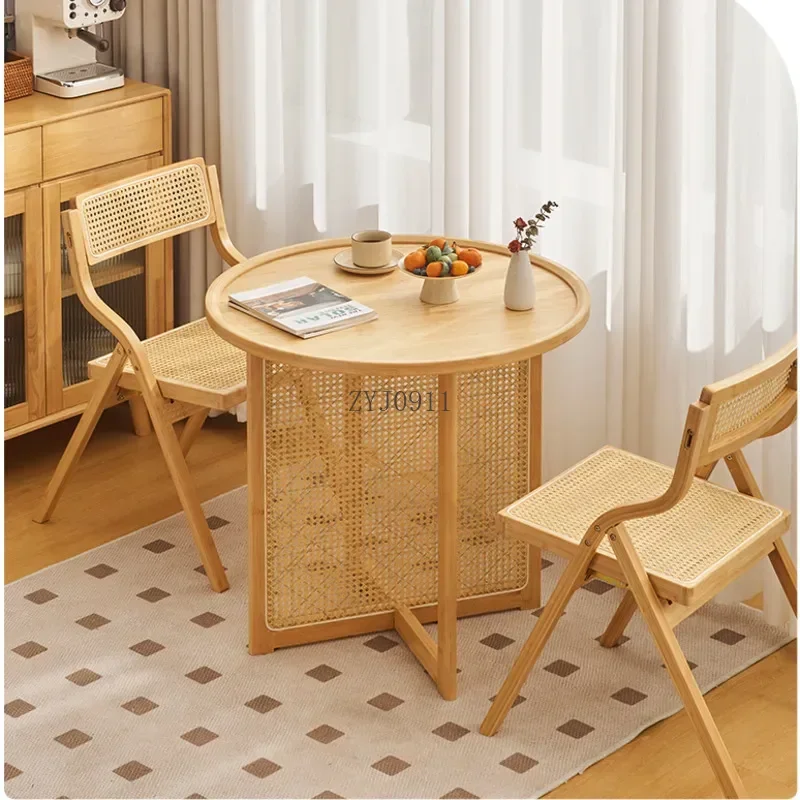 *Japanese Vine Weaving Restaurant Table Natural Bamboo Tea Desk Home Furniture Convenient Folding Dining Chairs Homestay Balcony