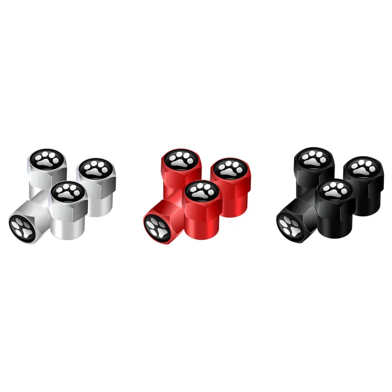 4Pcs Creative Design Paw 3D Animal Dog Cat Bear Foot Prints Footprint Emblem Car Wheel Tire Valve Caps Stem Case Dust Caps Decor