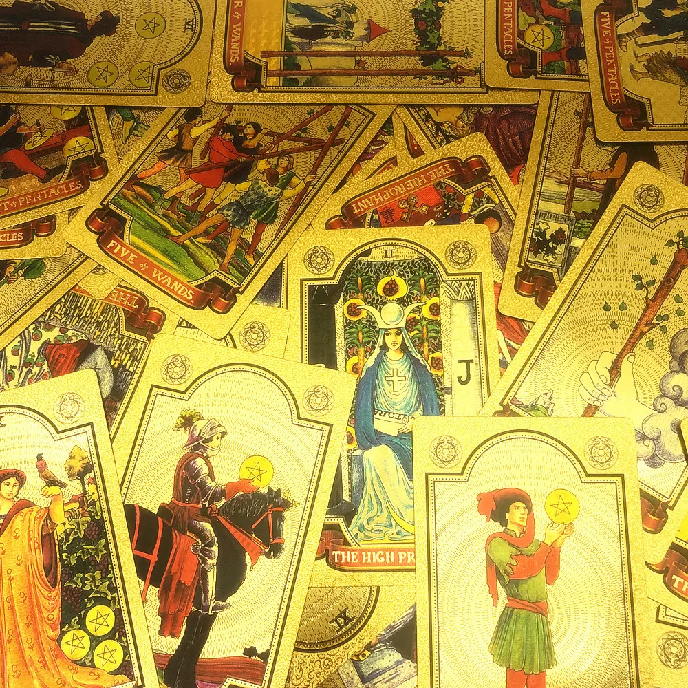 1 Deck High Quality Gold Tarot Cards With Guide Book Plastic