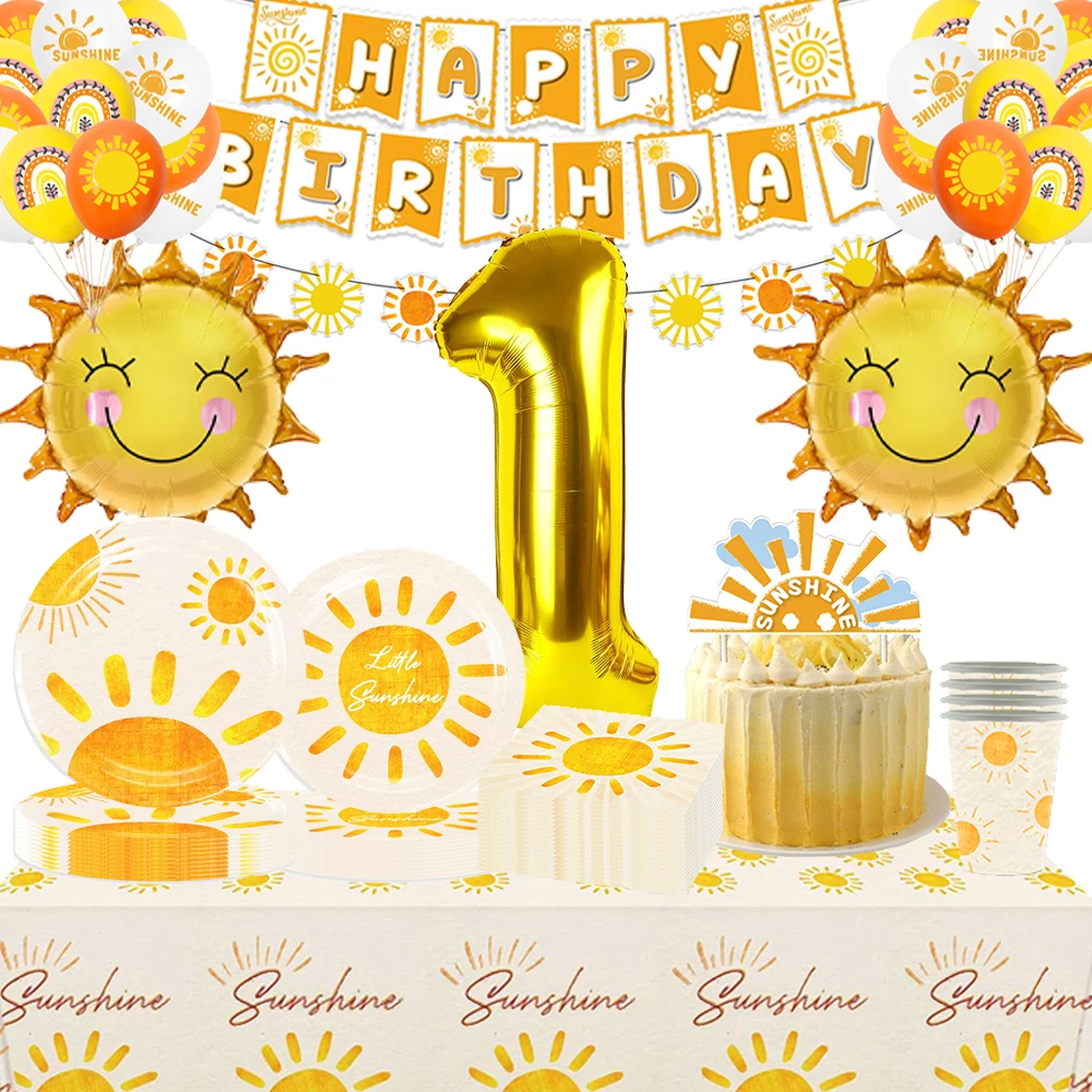 Sonne Geburtstagsdekorationen Geschirr Teller Servietten Tassen Banner Boho Sonne Party Kinder Erste Reise um die Sonne Babypartyzubehör