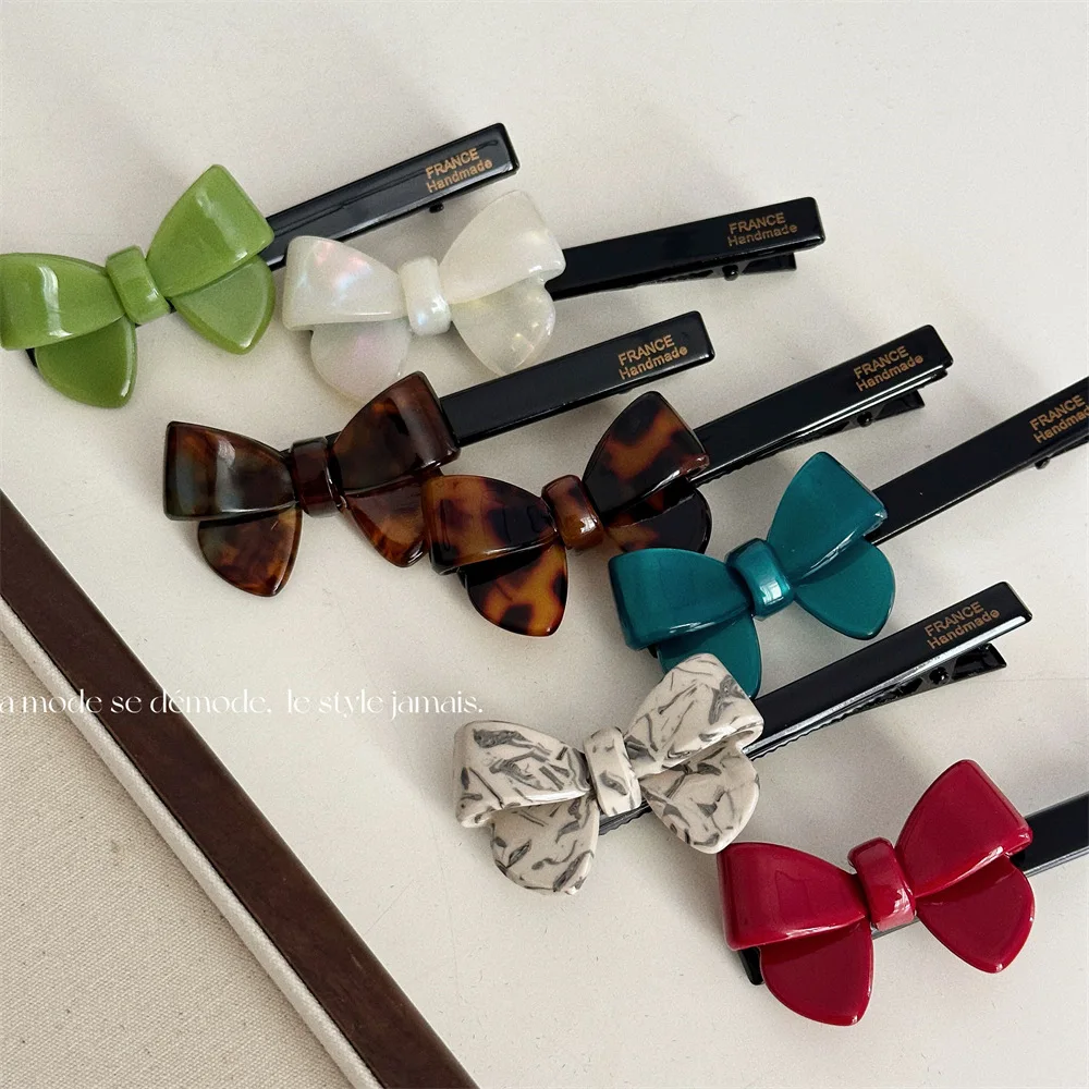 New Woman Mini Cute Small Bowknot Design Acetate Barrettes Trendy Side Hair Claw Girls Hair Accessories Duckbill Clips Hairgrip