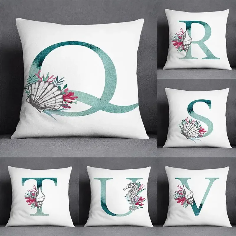 

Seahorse Scallop English Alphabet Pattern Home Decoration Pillowcase Square Office Cushion Cover