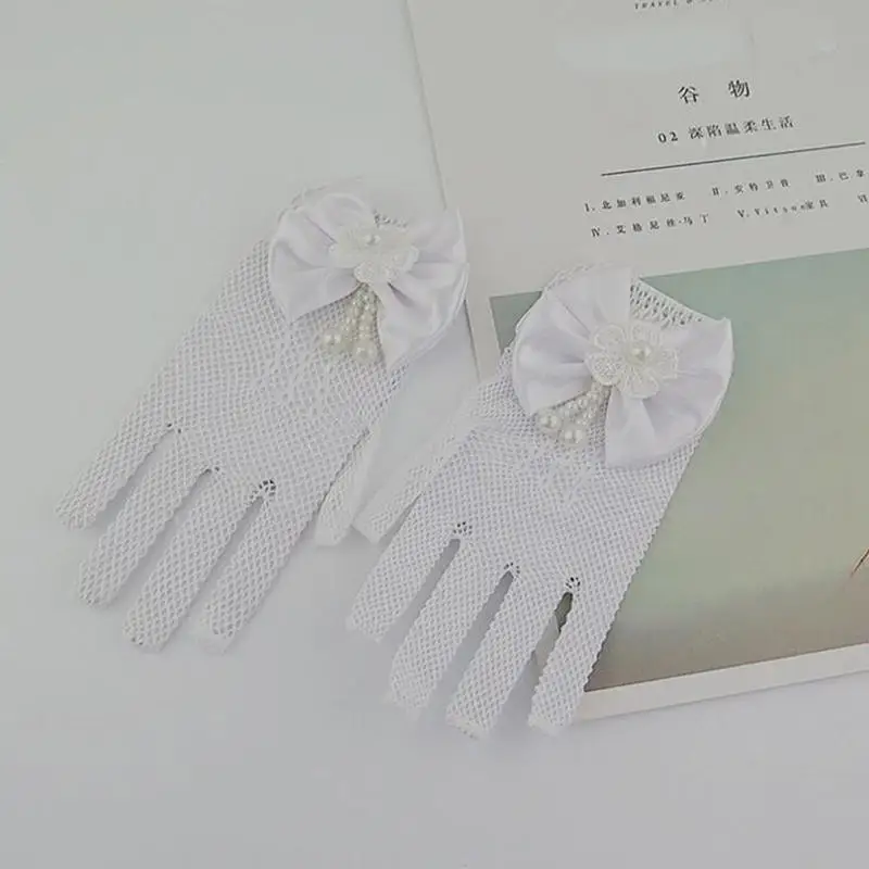 1/2/5 쌍 플라워 걸 보우 장갑 어린이 웨딩 드레스 공주 화이트 메쉬 탄성 파티 에티켓 장갑