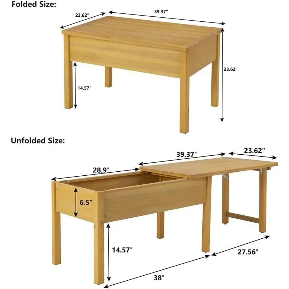 Wooden Kids Sensory Tables with Folding Lid, Activity Table for Children, Elevated Play Tables with Storage for Indoor Outdoor