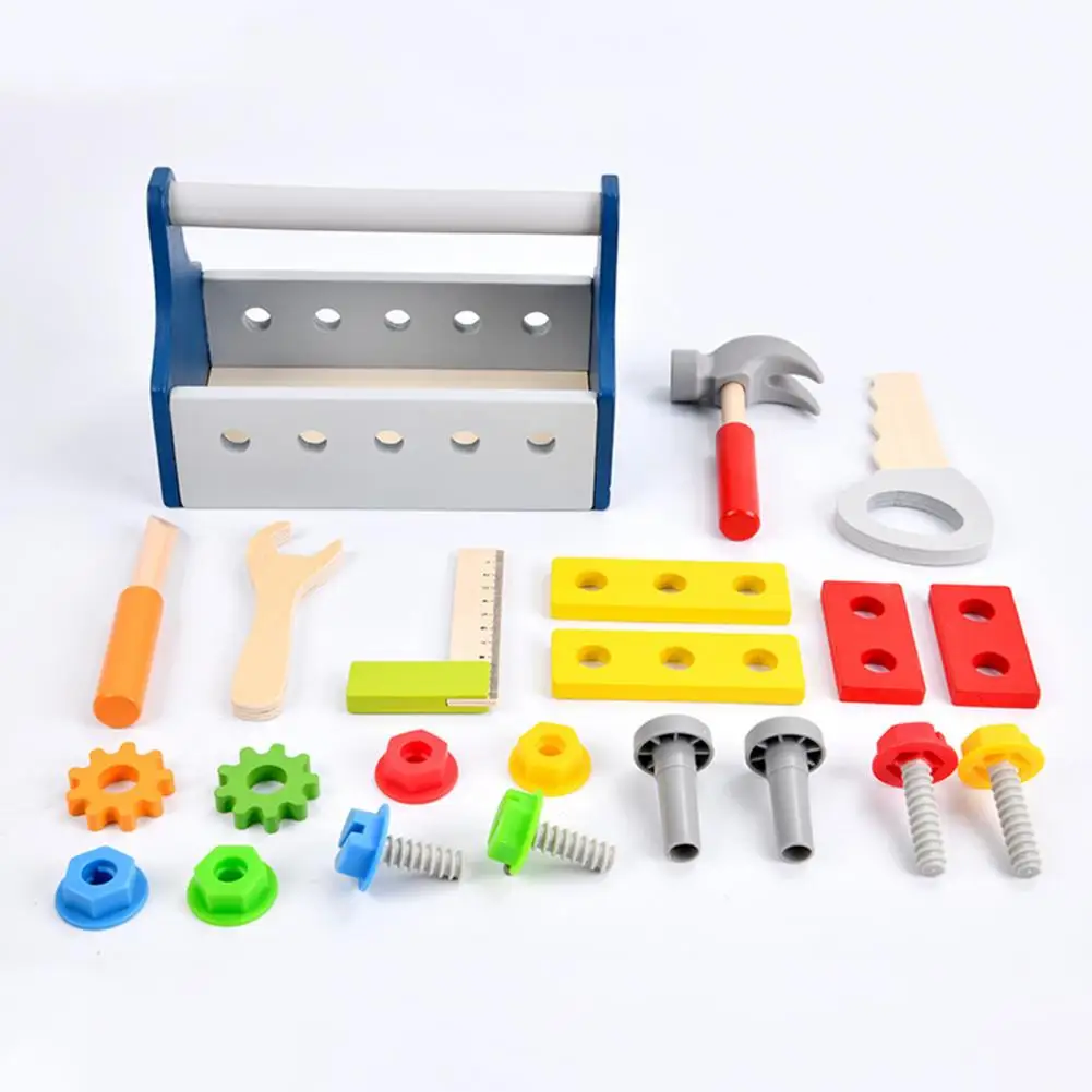 

1Set Durable Wooden Tool Box Water-based Paint Portable Screw Toys Color Cognition Wooden Construction Toys