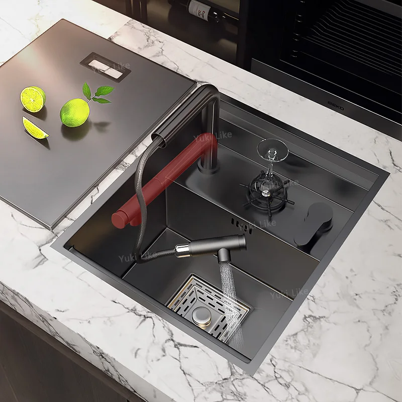 Hidden Sink Cup Washer Stainless Steel Kitchen Sink Small Bar Single Slot Touring Car Wash Basin With Cover Plate Apartment 6