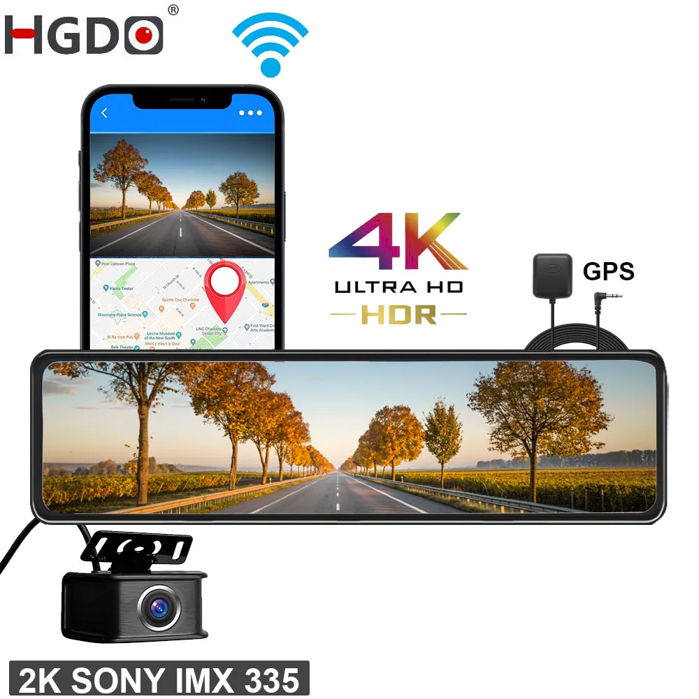 Hgdo M210 4K + 2K Dash Cam Gps Wifi Anteriore Sony Imx415 Specchietto Retrovisore Videoregistratore Sony Imx307 Videocamera Posteriore Registra Dvr Pe