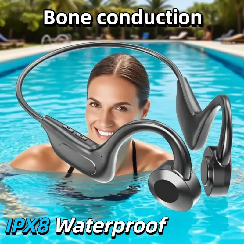 Hot Bone Conduction Swimming Headphones Bluetooth 5.4 IPX8 Waterproof Not In-Ear Wireless Plug-in Card Sports Headphones New 1