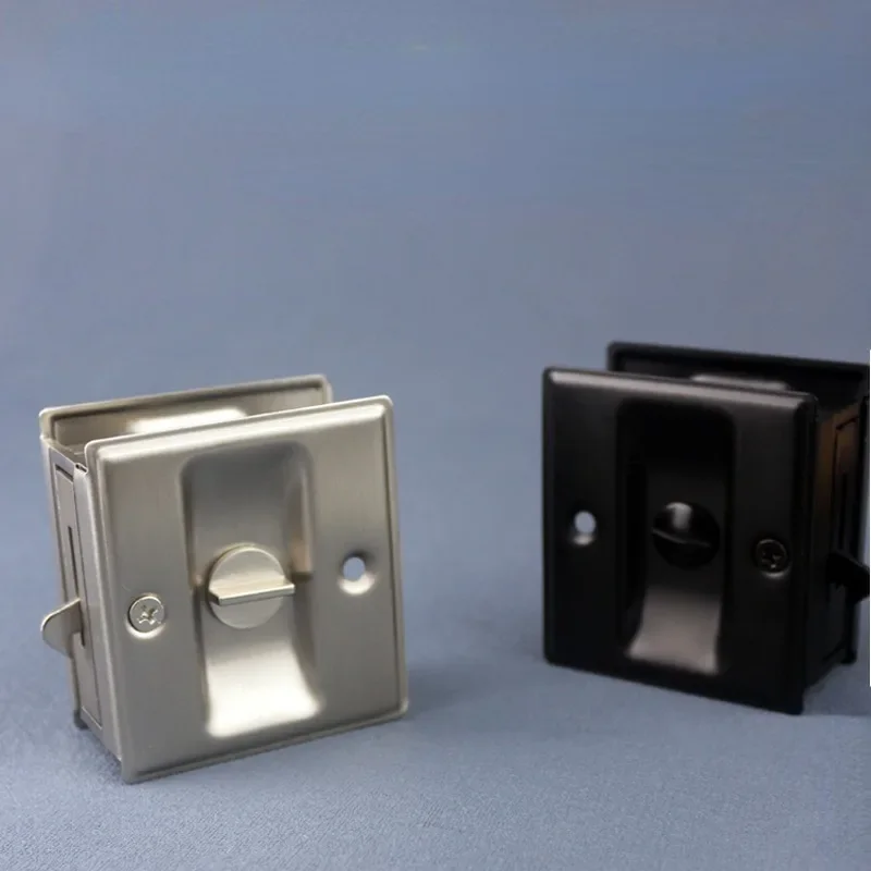 1pc Black Silver Sliding Door Lock Stainless Steel Privacy Pocket Door Lock Hardware With Pull Home Locks Tools