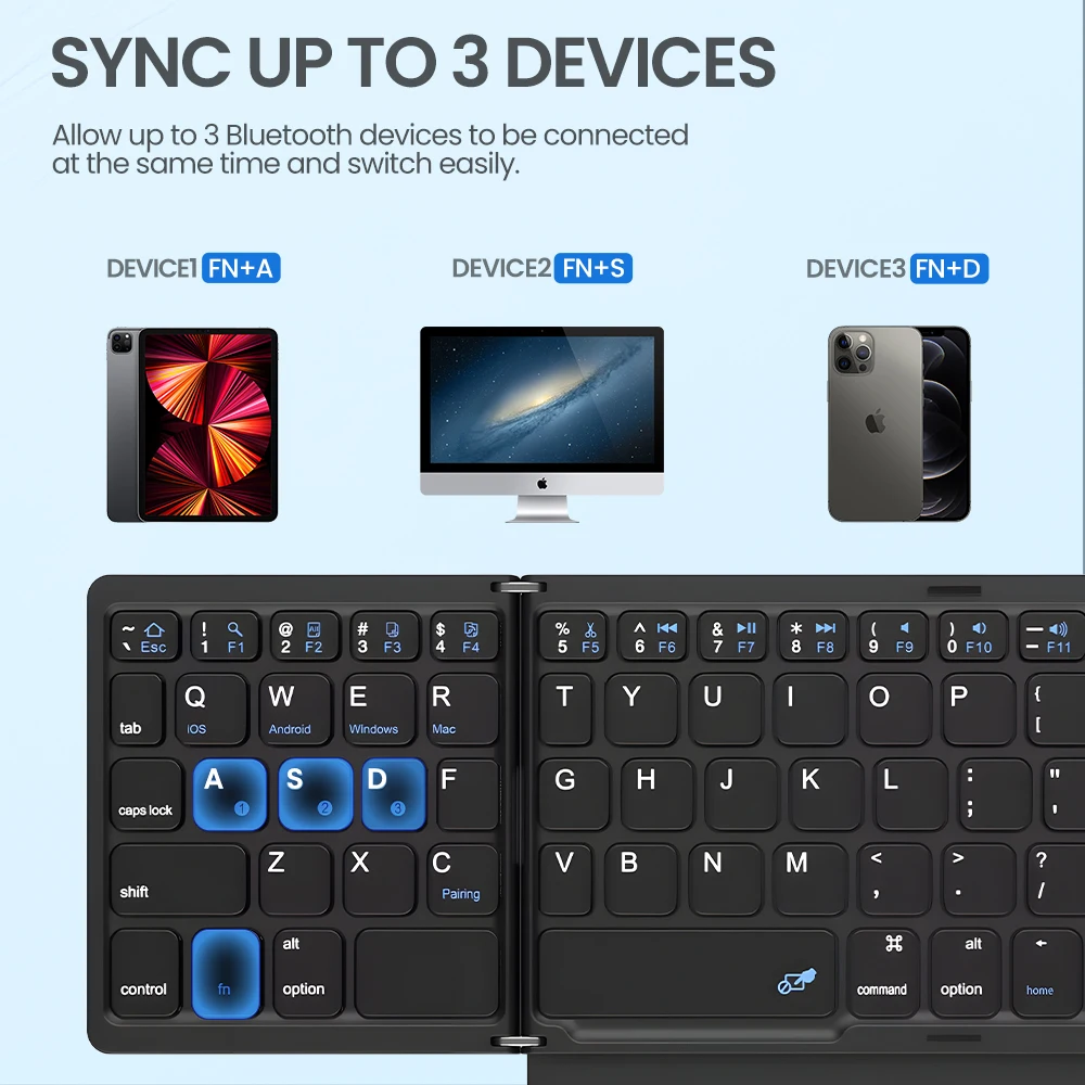 Avatto-teclado Bluetooth Portátil com Touchpad Dobrável para Windows Android Ios Tablet Ipad Telefone Portátil Quádruplo - Imagem 4