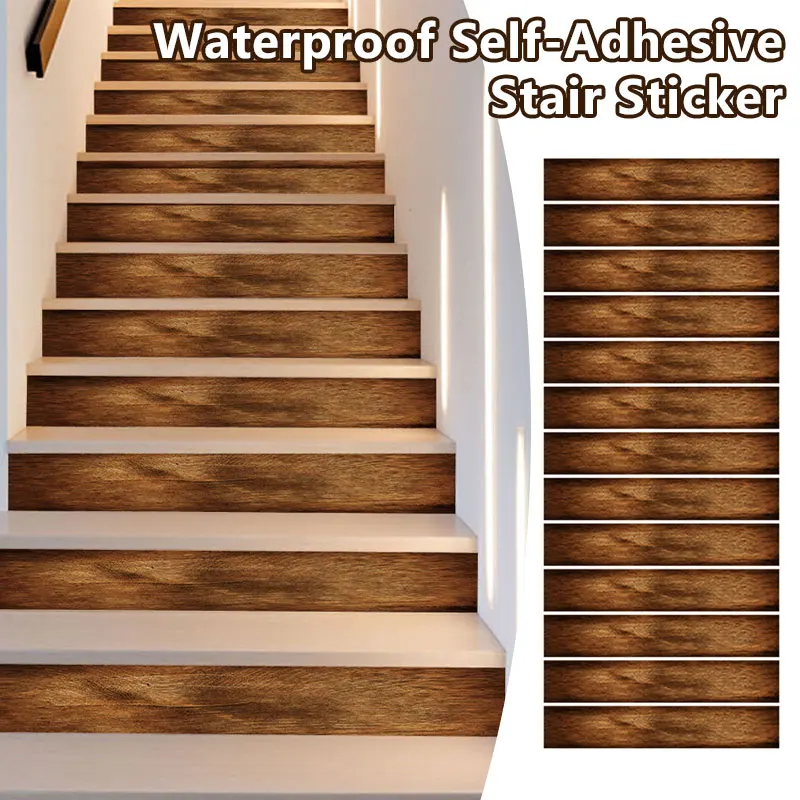 

6/13pcs Retro Wood Grain Stair Floor Sticker PVC Self-adhesive Stairway Staircase Decals Home Decor Diy Stairway Stickers