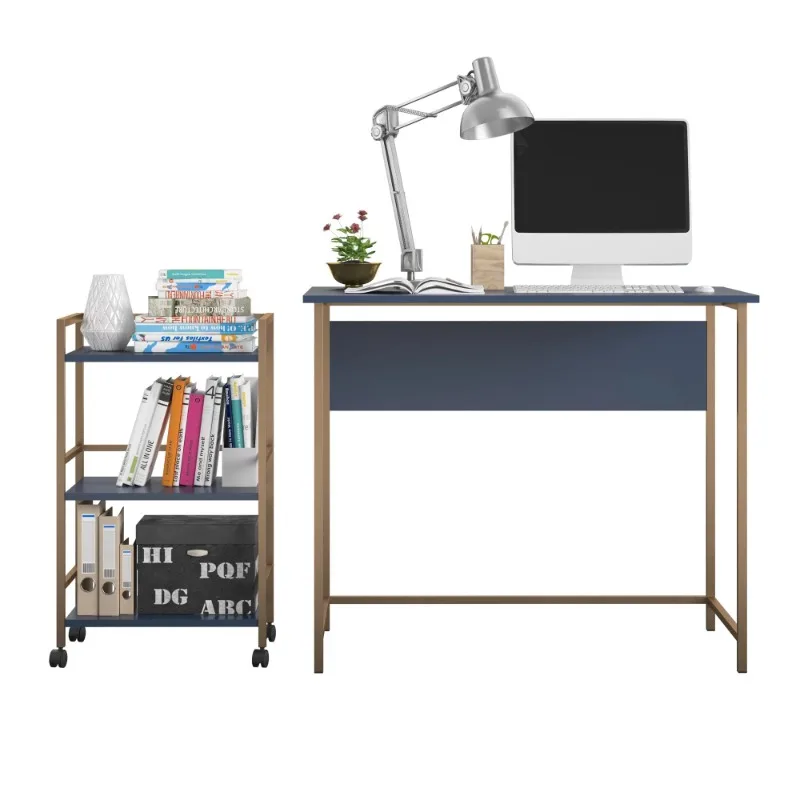 

Mainstays Bryant Desk with Rolling Cart, Navy/Gold Desks