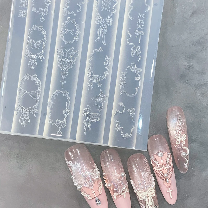 3D 실리콘 몬스테라 잎 네일 조각 몰드 아크릴 버드 리본 스탬핑 템플릿 네일 스텐실 UV 젤 폴리쉬 DIY 디자인 참