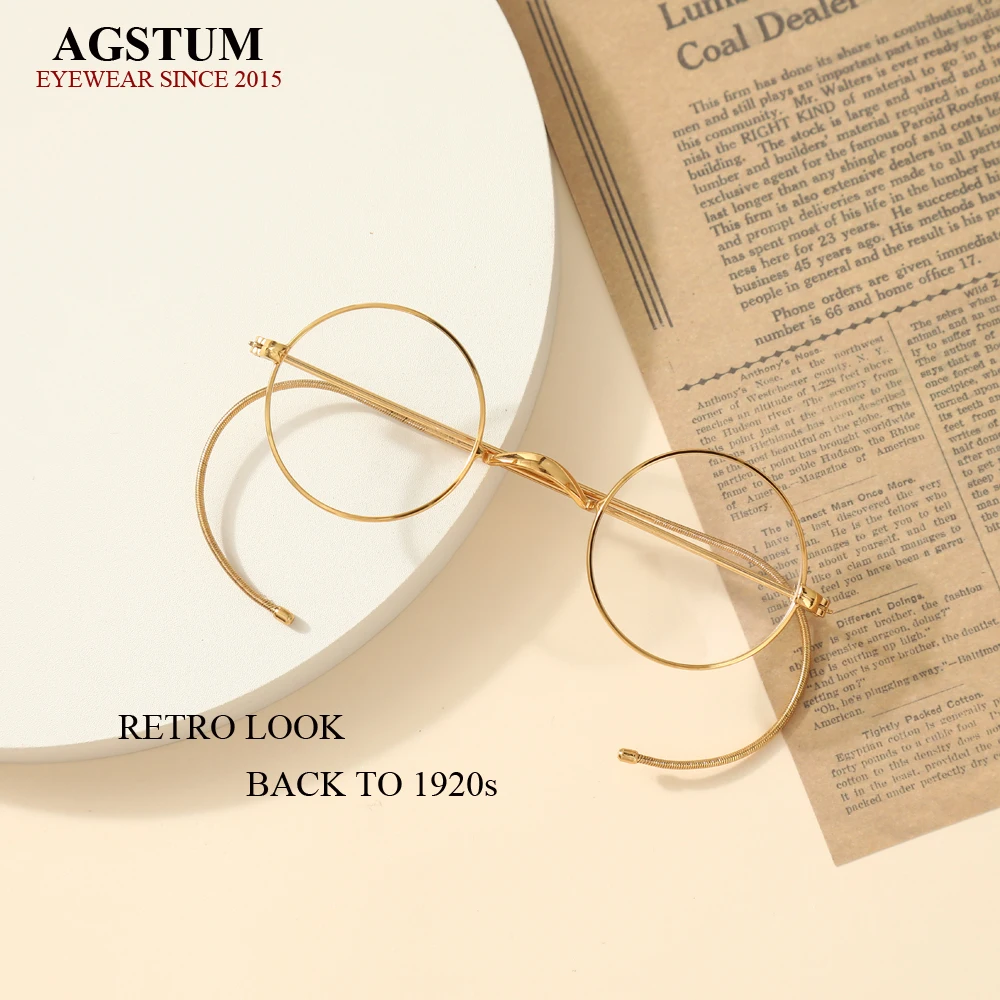 Retro Small Round Wire Rim Glasses, Vintage Optical Eyeglass Frame with Cable Temples and Ear Hooks