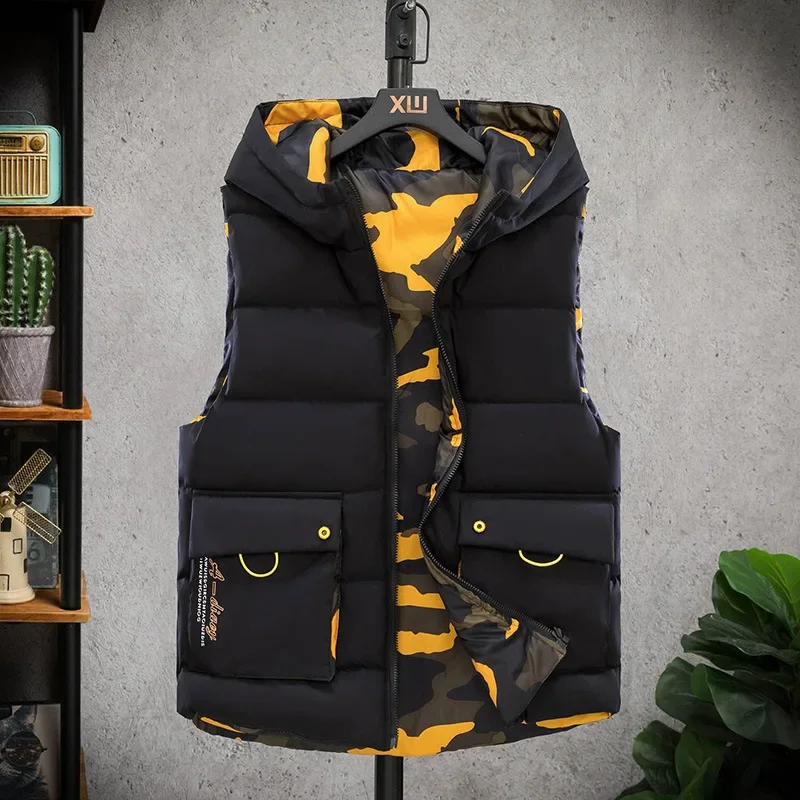 Winter New Style Men's Double-sided Vest Fashion Sleeveless Waistcoat Slimming Warm Youth Down Vest