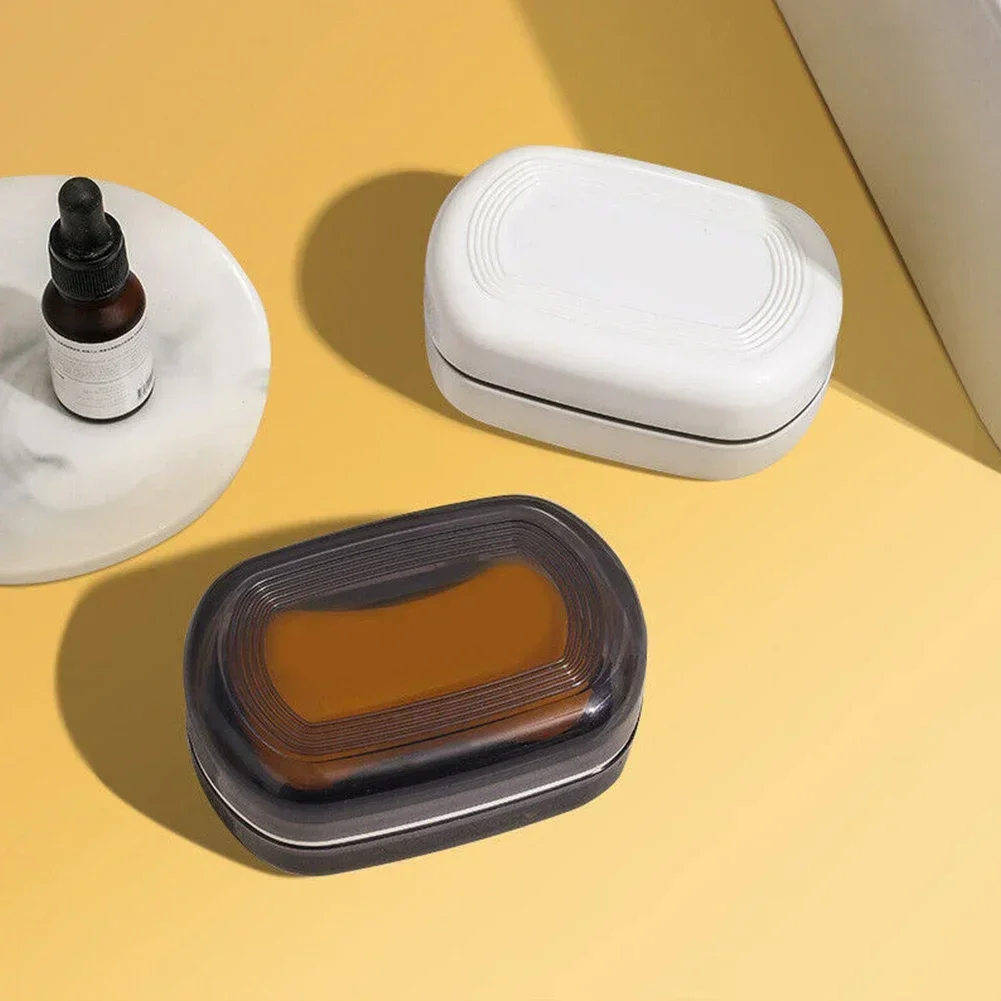 1pc Soap Box With Lid Travel Reusable Dish Holder Container Soap Case Bathroom Accessories PP Double Layer Drainage Net Handle 6