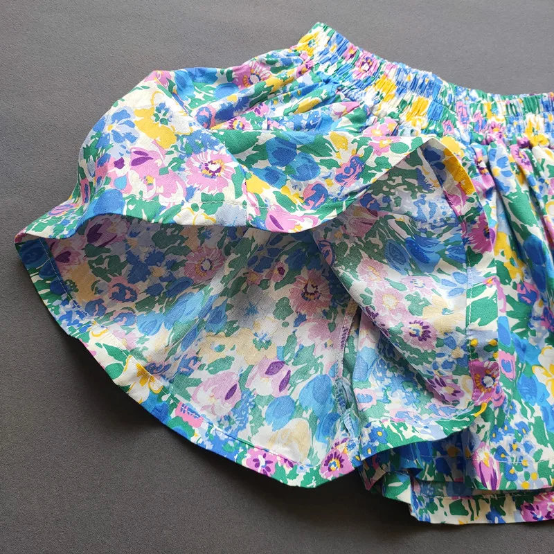 Baby Girls Flower Culottes Summer Sweet Fashionable Children's Floral Wide-Leg Hot Pants Kids Girls Mini Shorts 6