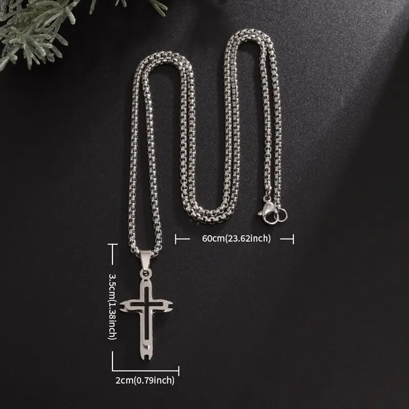 Fashion Cross Wrench Pendant Stainless Steel Necklace Personality Men's Motorcycle Riding Jewelry Accessories