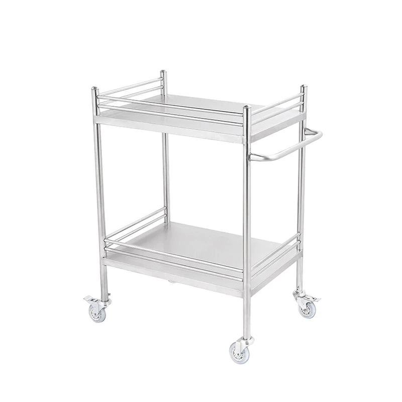 

Two layer medical nursing cart Stainless steel nurse medicine cart Double layer drawer less surgical instrument cart
