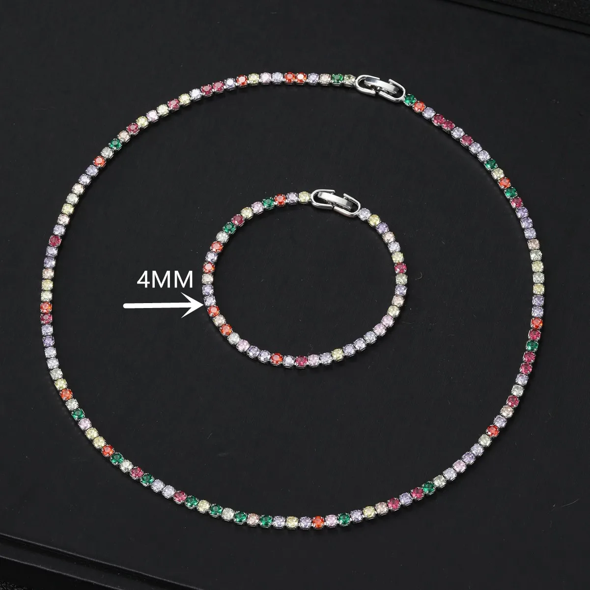 주얼리 세트, 16cm-55cm 컬러풀 큐빅 지르코니아, 여성용 테니스 목걸이 팔찌 기념일 파티 선물