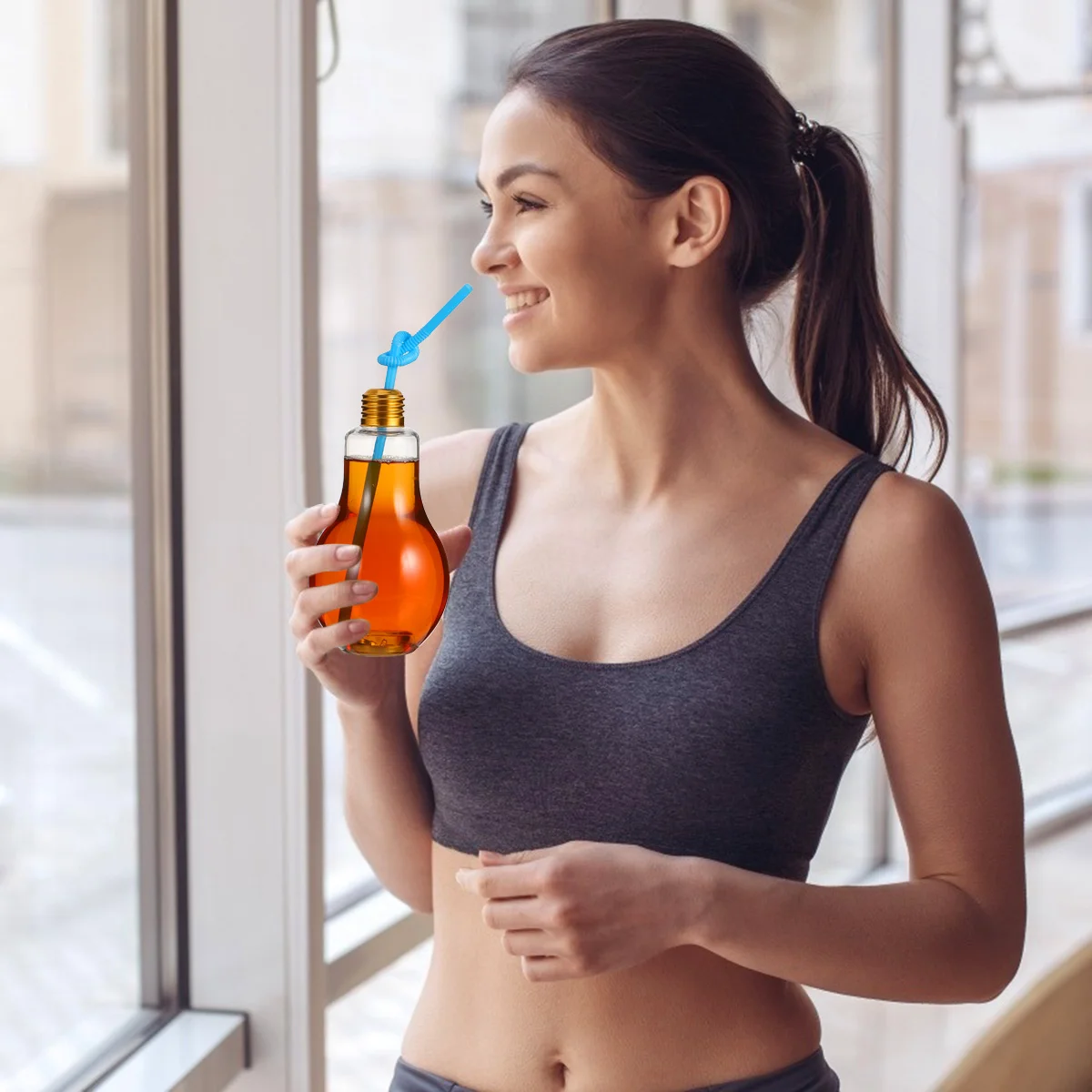 

Plastic Light Bulb Bottle Drink Beverage Container Milk Tea Fruit Juice Fashion Shape