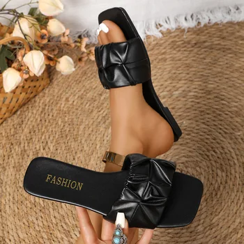 2026 New Women'S Summer Sandals, Women'S Casual And Fashionable One-Piece Sandals, Women'S Outdoor Casual Pleated Slippers 1
