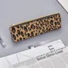 Retro Leopard Triangle Pencil Case Jungle Animal Print Girls Boys College Zipper Pencil Box Kawaii Leather Pen Bag 6