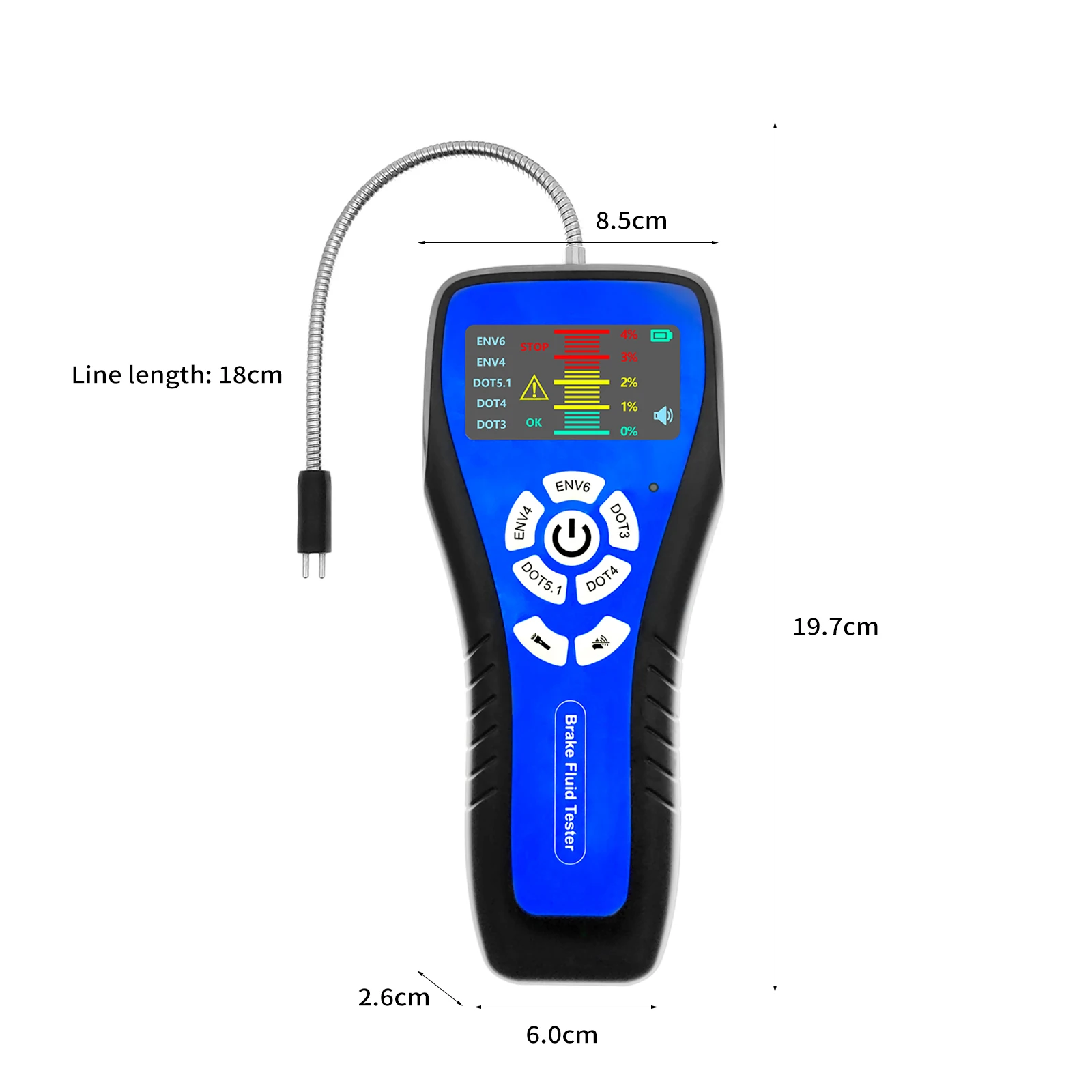 Brake Fluid Tester High Precision Car Brake Fluid Detector with Color LCD Screen Audible Alarm DOT3 DOT4 DOT5.1 ENV4 ENV6 Tester 6