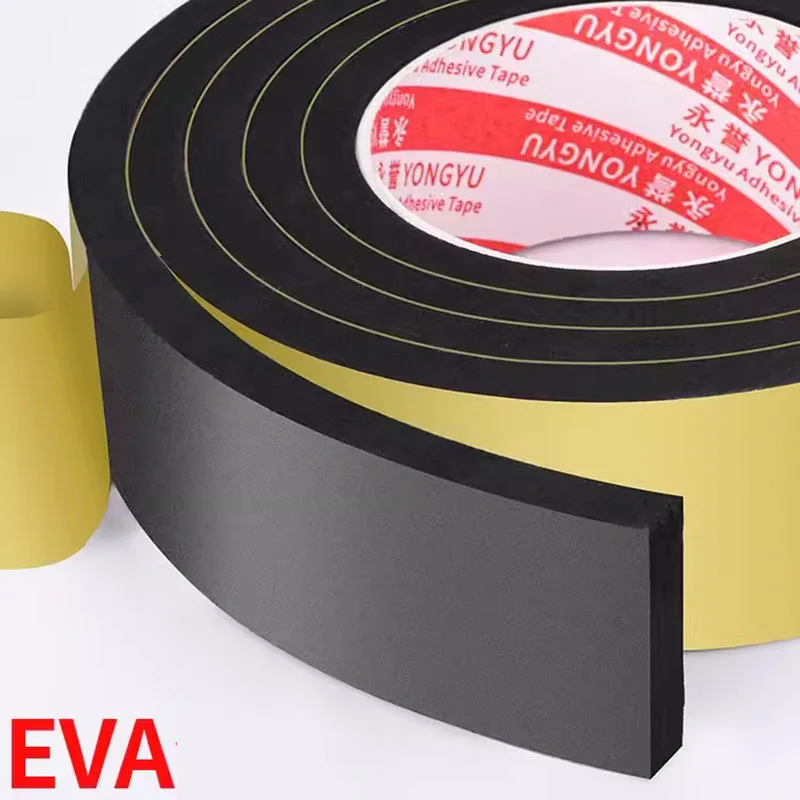 Black Single-Sided EVA Sponge Foam Tape - Soundproof Cushioning & Super Sticky Rubber (10M)