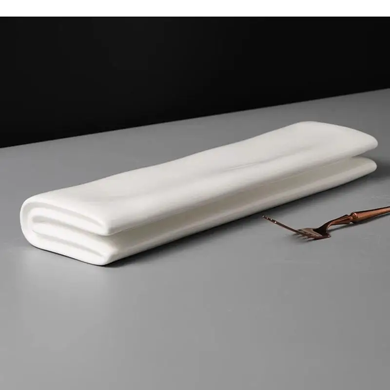 Solid Color Ceramic Folding Long Plate Restaurant Sushi Dessert Snack Plates Molecular Cuisine Specialty Tableware