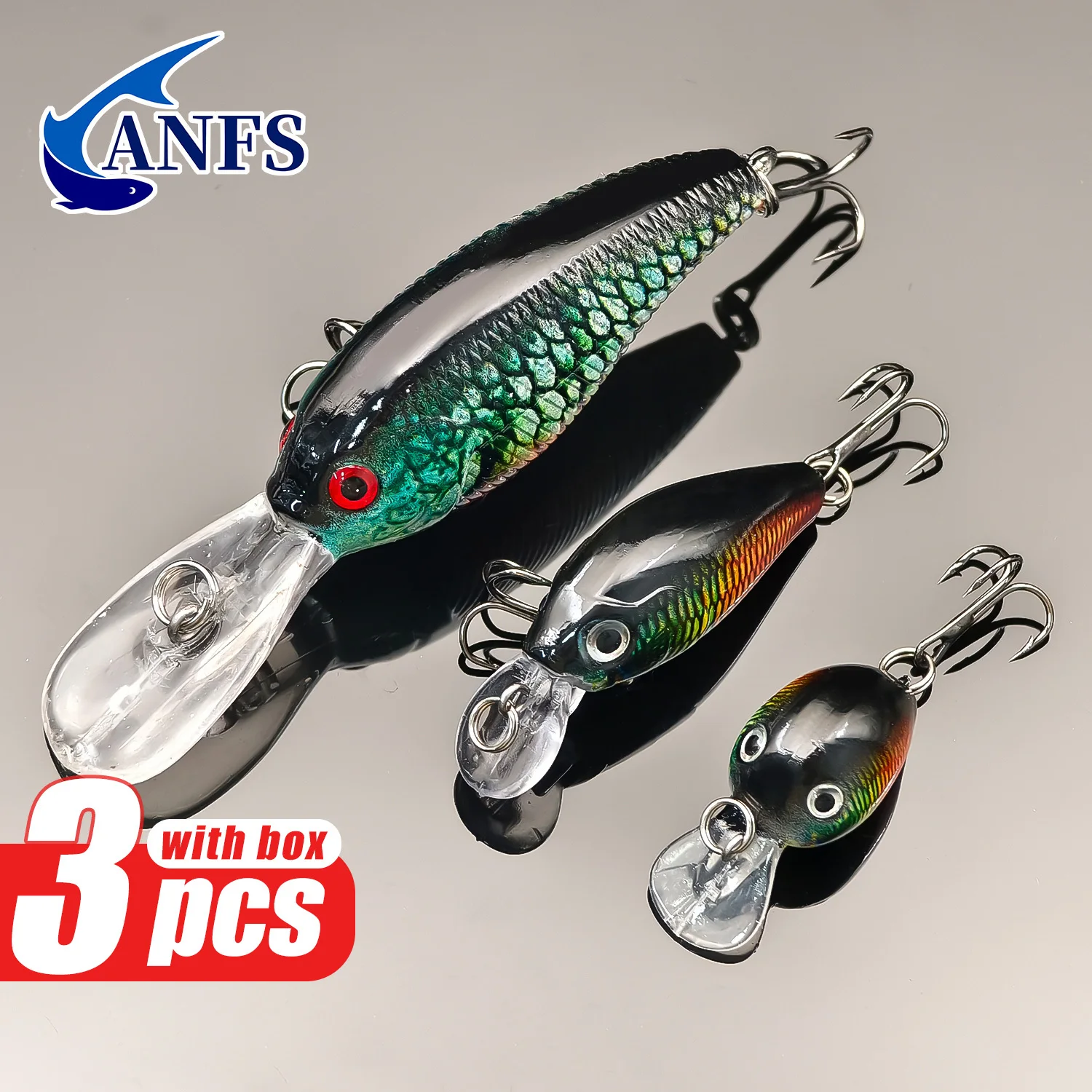 Anfs 3PCS Fishing Lures Assorted Design, Realistic Crank Bait Minnow Freshwater